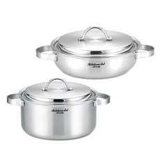 Kitchen-Art IH電磁爐適用優質3層鍋具 2入組, 雙耳湯鍋20cm+燉鍋24cm, 單色