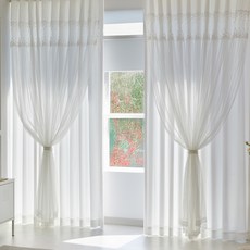 VIEW HOUSE Eluna 雙層蕾絲四季雪紡窗簾, 白色