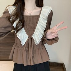 PEONIST 可愛荷葉邊領襯衫