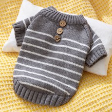 Atipet 寵物條紋鈕扣毛衣, 1個, 灰色