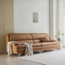 삼익가구 에클레르 프리미엄 4인용 가죽 소파 + 쿠션 2p 세트 방문설치, 카멜