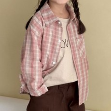 이유몽 아동용 루즈핏 카라넥 체크 패턴 긴팔 셔츠 E6S312
