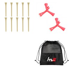 NAYASTYLE 高爾夫長木Tee 10入 + ABS 高爾夫標準Tee 粉紅色 2入 + 收納袋套組 GFYP-182-3 174-4PU, 混合色