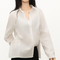 더시럽 여성용 A라인 사이드 주름 린넨 셔츠