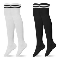 Crocodile 鱷魚 女性用高爾夫無緩衝羅紋過膝襪 CD215, 黑色 + 白色, 2個