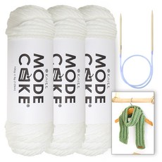 Knitt Mode Cake 編織毛線 100g x 3球 + Arto 圍巾織圖 + 輪針 6mm 套組, 1 白色, 1套