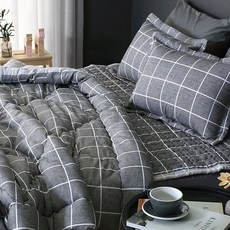 格紋薄款棉被, 深灰色