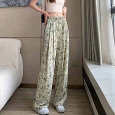 구디프 여성용 멀티컬러 스판 패턴 와이드 밴딩 팬츠