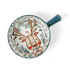 TEAOZ 單柄動物圖案焗烤陶瓷碗組 TZ42, 藍色(鹿), 1個