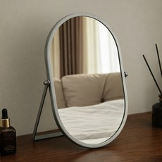 맙소샵 타원형 모던 메탈릭 오브제 탁상거울 소 HR2595, 실버소