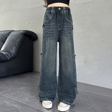 Starbean 兒童蝴蝶結直筒牛仔褲