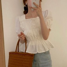 I'M MONG 女款Velove鬆緊縮褶泡泡袖上衣