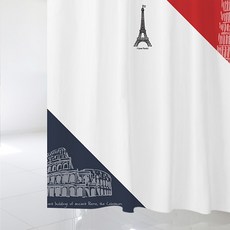 北歐風格浴簾 SC496 L號 1800*1880mm+塑膠掛鉤 12入+白色窗簾桿組合, 多彩(混合)顏色, 1套