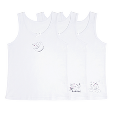 DING DONG DANG KIDS 女童高級純棉白色背心 3入
