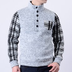 Townclo 男款刷毛口袋格紋鈕扣高領針織衫