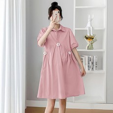 임산부 플라워 꽃장식 미니 셔츠 원피스
