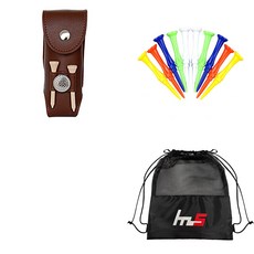 NAYASTYLE 高爾夫球袋 GFYP-140 + 塑膠高爾夫長球梯 181PU 10入 + 收納袋套組, 棕色(高爾夫球袋), 隨機出貨(高爾夫球梯)