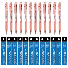 MONAMI 慕那美 圓珠筆 0.5mm 木瓜橘色 12入+筆芯 0.5mm 藍色 12入, 混色, 1套