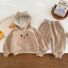 Bebeniz 兒童款刷毛熊熊連帽T+鬆緊褲套裝