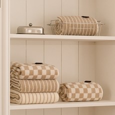 Deareal 奶茶色毛巾 200g 格紋 2入 + 深線條 2入 + 線條組合, 1套, 格紋, 線條, 深線條