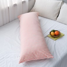 FORHOME 手工製作粉彩格紋身體枕長抱枕套, 蜜桃色