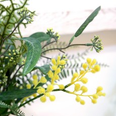 萬壽菊含羞草人造花束 56cm, 黃色, 1個