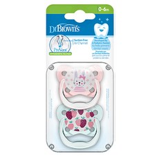 닥터브라운 유아용 쪽쪽이 프리밴트 버터플라이 노리개젖꼭지 2종 세트, 1단계(0~6개월), 토끼, 딸기, 1세트