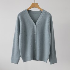 제니트 여성용 루즈핏 브이넥 사선 펀칭 도톰 두께 소프트 골지 간절기 백오 가디건