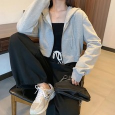 구디프 여성용 컴포트 크롭 후드집업