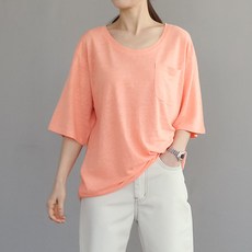 비나인 여성용 도엘 포켓 린넨 라운드 티셔츠