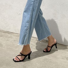 VAINMESHOWROOM 女款 Warmers 方頭繫帶涼鞋跟鞋 8cm, 黑色, 225