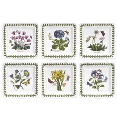 Portmeirion Botanic Garden 方形盤 (小) 6入組 (隨機出貨), 1組, 6件組小方形盤, 白色 + 綠色