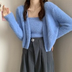 I'M MONG 女款 Nareta 安哥拉毛針織上衣 + 開襟衫套裝