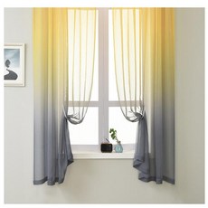 Rubycoco 漸層雪紡小房間飄逸窗簾, 黃色 + 灰色