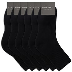 COZY LABEL 女款運動網眼雙層緩震中筒襪 6雙, 黑色