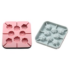 矽膠花朵棒棒糖模具 8孔 2款 + 100入棒子, 藍色, 粉紅色, 1套
