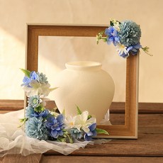 Vanilla Village 人造花 紀念盛開 葬安堂 納骨塔 裝飾 角落型花圈 2件組, 藍色, 1套
