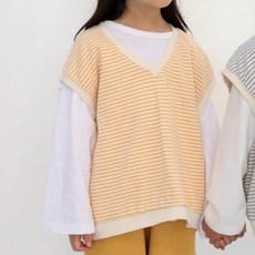 Neul幼兒用橫條紋V領麻花毛衣背心