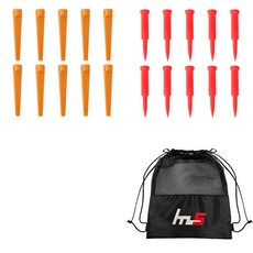 NAYASTYLE 高爾夫塑膠球釘2種 x 10入 + 收納袋套組 GFYP-185-4+177-3PU, 橘色, 紅色