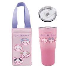 Chiikawa 吉伊卡哇 曲線杯保溫提袋組 10 x 8 x 20.2cm, 粉色, 1套, 900ml