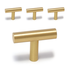 把手世界 黃銅T形圓形1孔家具把手 金色, 4個