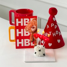 하피블리 사랑해 생일세트, 레드(HBD레터링고깔모자), 1세트