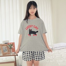 CocoDream 女性 青少年 學生 純棉 Red Cat 基本款 棋盤格紋 居家服 短袖 + 短褲 套裝 BNN404