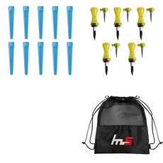 NAYASTYLE 塑膠高爾夫長球釘 10入 + 分離式高爾夫長球釘 5入 + 收納袋套組 GFYp-185-2 + 166-5PU, 混色