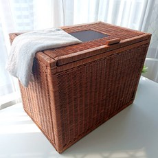 메종인다라탄샵 고급 등나무 호텔 라탄 뚜껑 빨래 바구니 N034H, 브라운, 1개