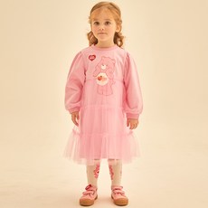 Care Bears 女童款愛心小熊印花網紗拼接連身洋裝