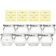 京城生活科技 圓形玻璃瓶銀蓋 8入 + 標籤貼紙套組, 8個, 100ml