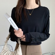 아이엠몽 여성용 사토리 편칭 레이스 라운드 블라우스 티셔츠