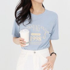 모이르벨라 여성용 통기성 뉴욕 레터링 반팔 티셔츠 T24SS2-A0114