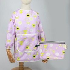 베베슈에뜨 아동용 방수 긴팔 미술가운 + 파우치 세트, 하트버블 라일락